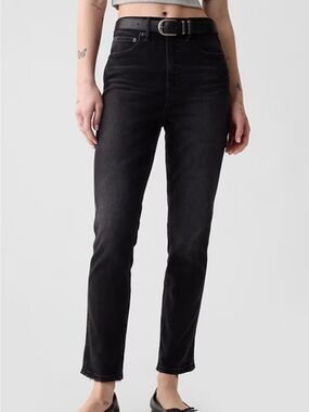 GAP High-Rise Vintage Slim Straight Leg Raw Ankle Jeans - Black, size 34/18